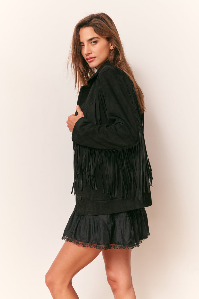 Geraline Black Suede Fringe Jacket