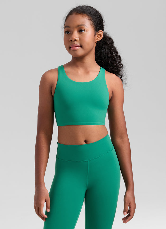 CRZ YOGA Girl's Butterluxe Yoga U Neck U Back Longline Sports Bra Cascadia Green