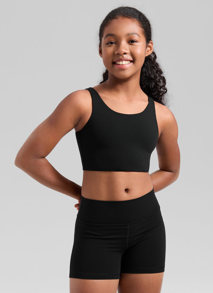 CRZ YOGA Girl's Butterluxe Yoga U Neck U Back Longline Sports Bra Black