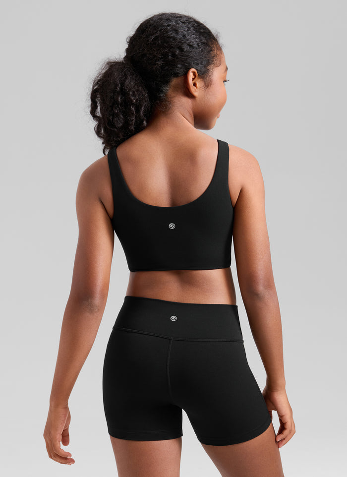 CRZ YOGA Girl's Butterluxe Yoga U Neck U Back Longline Sports Bra Black