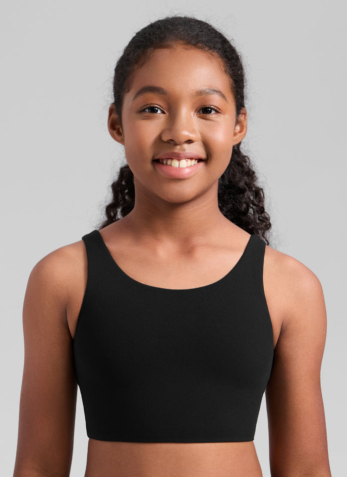 CRZ YOGA Girl's Butterluxe Yoga U Neck U Back Longline Sports Bra Black