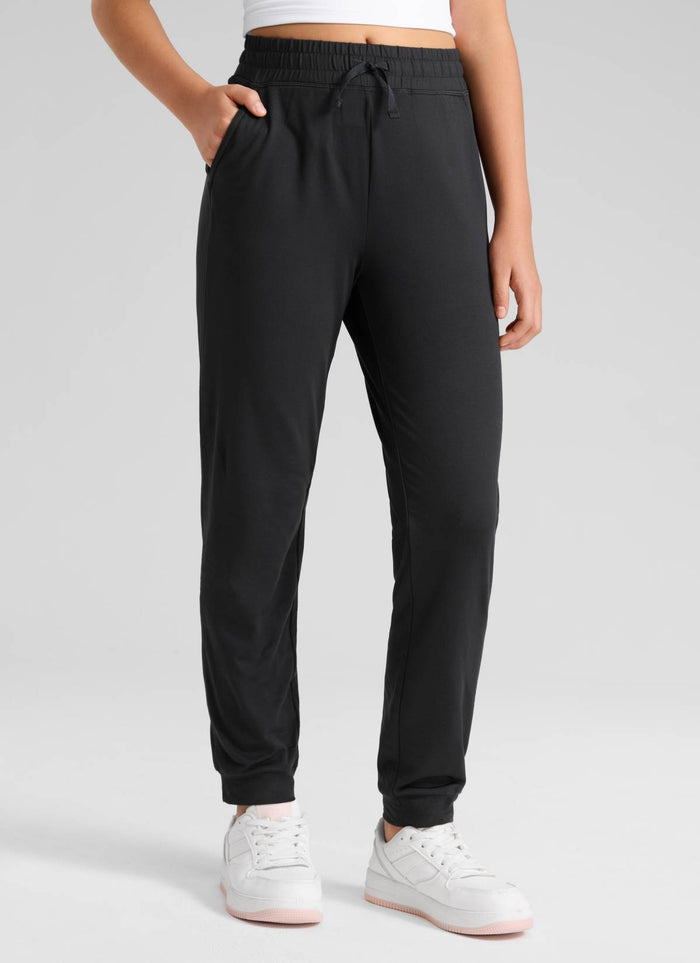 CRZ YOGA Girl's Cloud Jersey Casual Mid Rise Drawstring Pocket Jogger Black