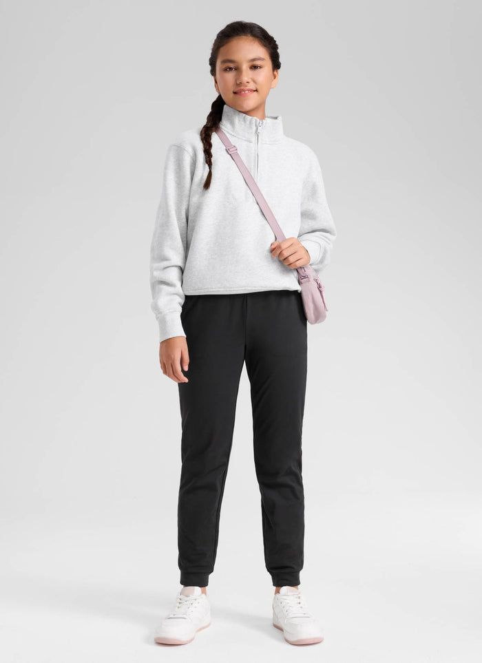 CRZ YOGA Girl's Cloud Jersey Casual Mid Rise Drawstring Pocket Jogger Black