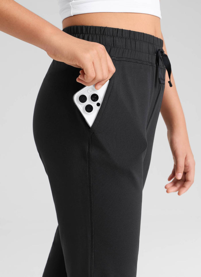 CRZ YOGA Girl's Cloud Jersey Casual Mid Rise Drawstring Pocket Jogger Black