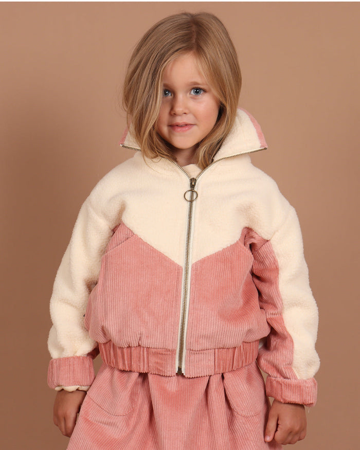 Girls Corduroy Sherpa Zip Jacket - Wee Bee Baby Boutique