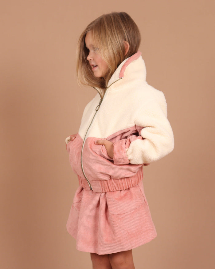 Girls Corduroy Sherpa Zip Jacket - Wee Bee Baby Boutique