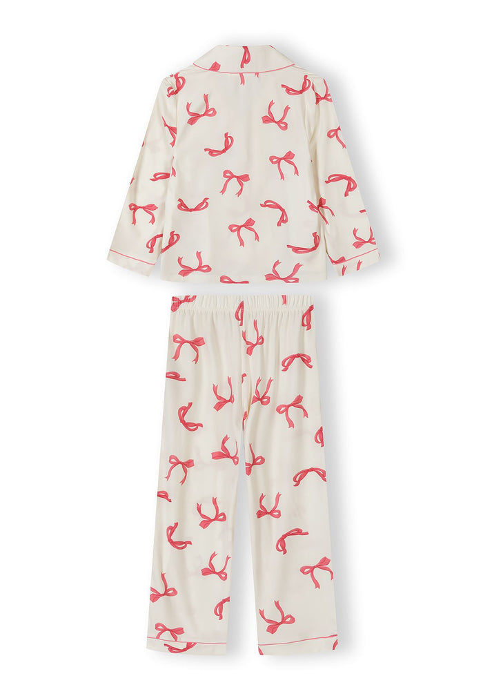 Pyjama Set Long Sleeve, Bow Print, Cream Pink - 2