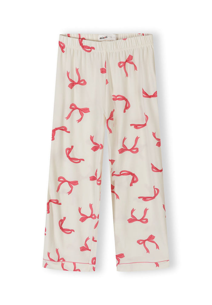 Pyjama Set Long Sleeve, Bow Print, Cream Pink - 4