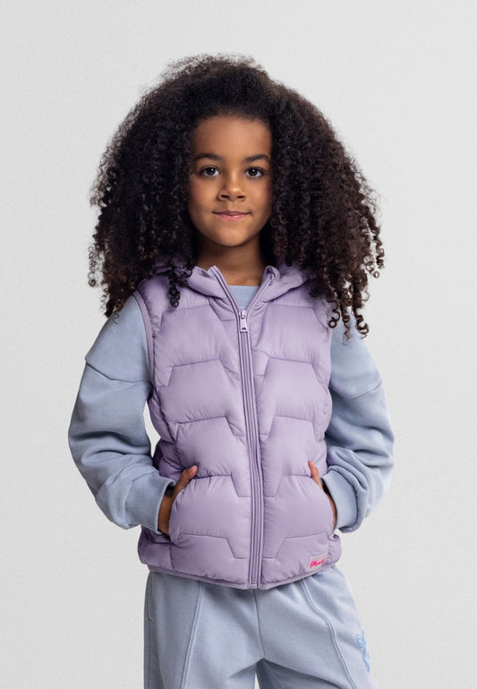 Quilted Padded Gilet, Lilac, Hooded - 1
