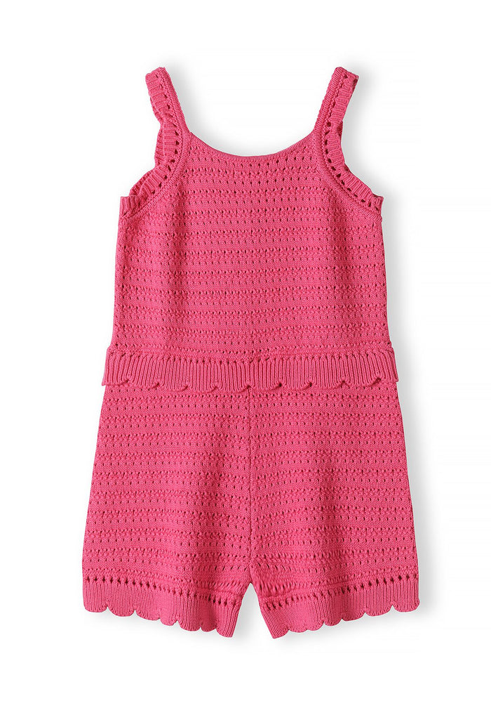 Crochet Jumpsuit, Pink, Scallop Detail - 1