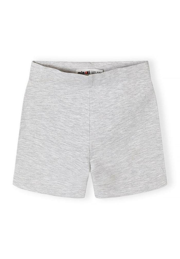Girls cotton stretch bike shorts, grey, front view, elasticated waistband.