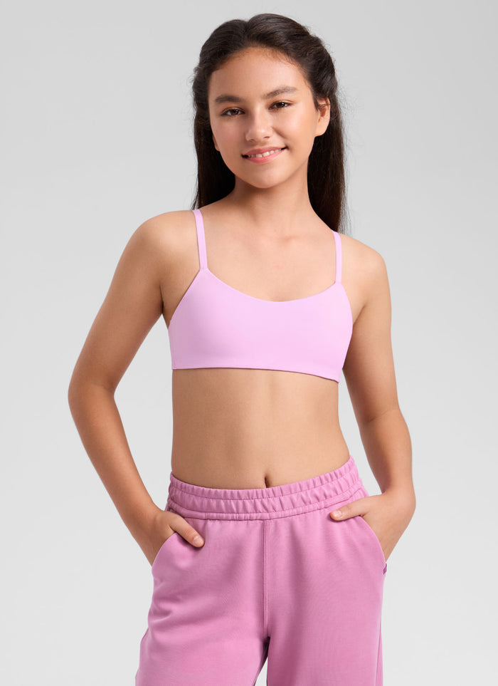 CRZ YOGA Girl's Softhold Casual V Neck U Back Crop Training Bra Vita Pink