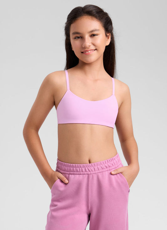 CRZ YOGA Girl's Softhold Casual V Neck U Back Crop Training Bra Vita Pink