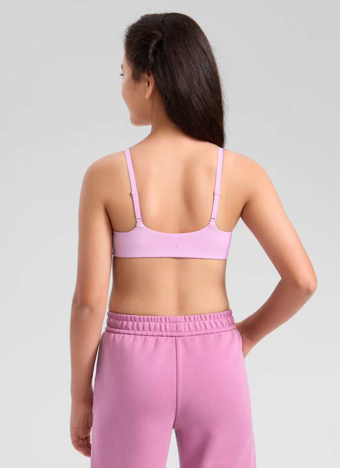 CRZ YOGA Girl's Softhold Casual V Neck U Back Crop Training Bra Vita Pink