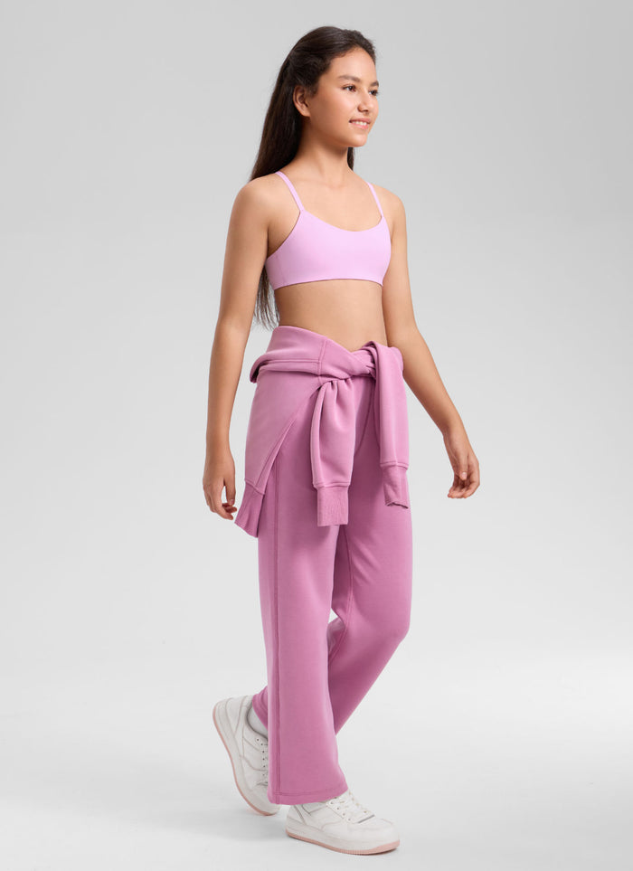 CRZ YOGA Girl's Softhold Casual V Neck U Back Crop Training Bra Vita Pink