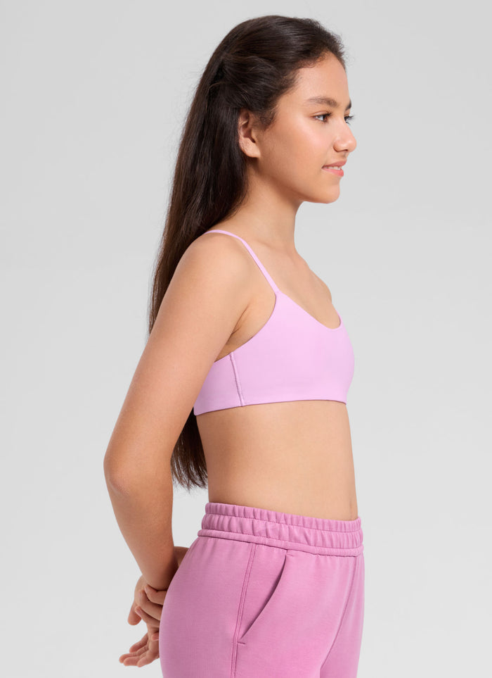 CRZ YOGA Girl's Softhold Casual V Neck U Back Crop Training Bra Vita Pink