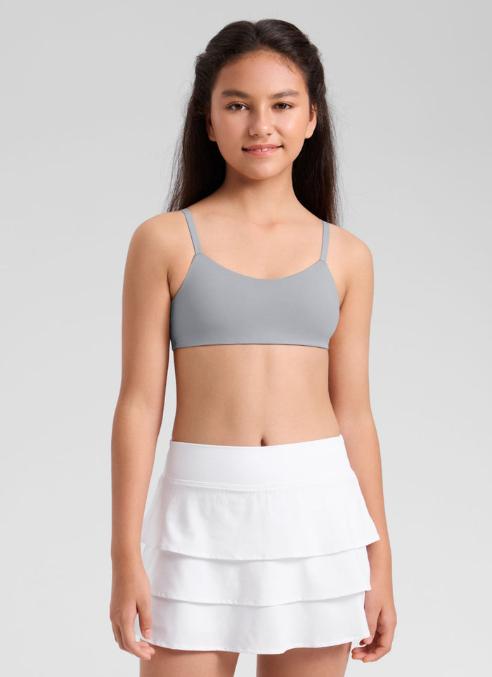 CRZ YOGA Girl's Softhold Casual V Neck U Back Crop Training Bra Rhino Grey