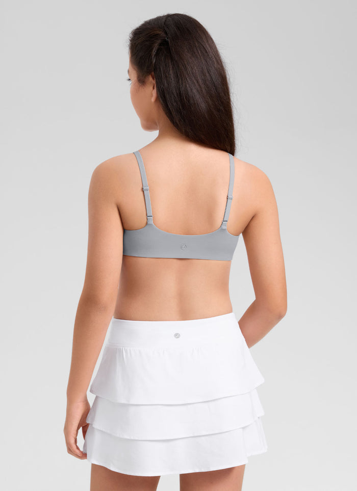 CRZ YOGA Girl's Softhold Casual V Neck U Back Crop Training Bra Rhino Grey