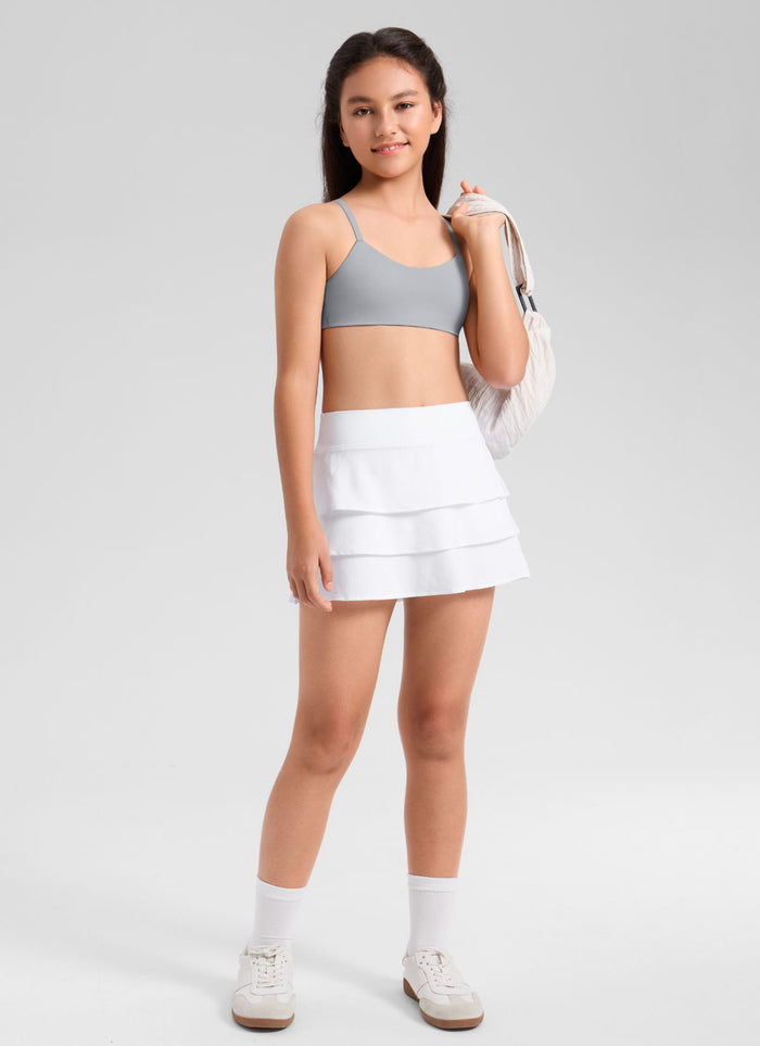 CRZ YOGA Girl's Softhold Casual V Neck U Back Crop Training Bra Rhino Grey