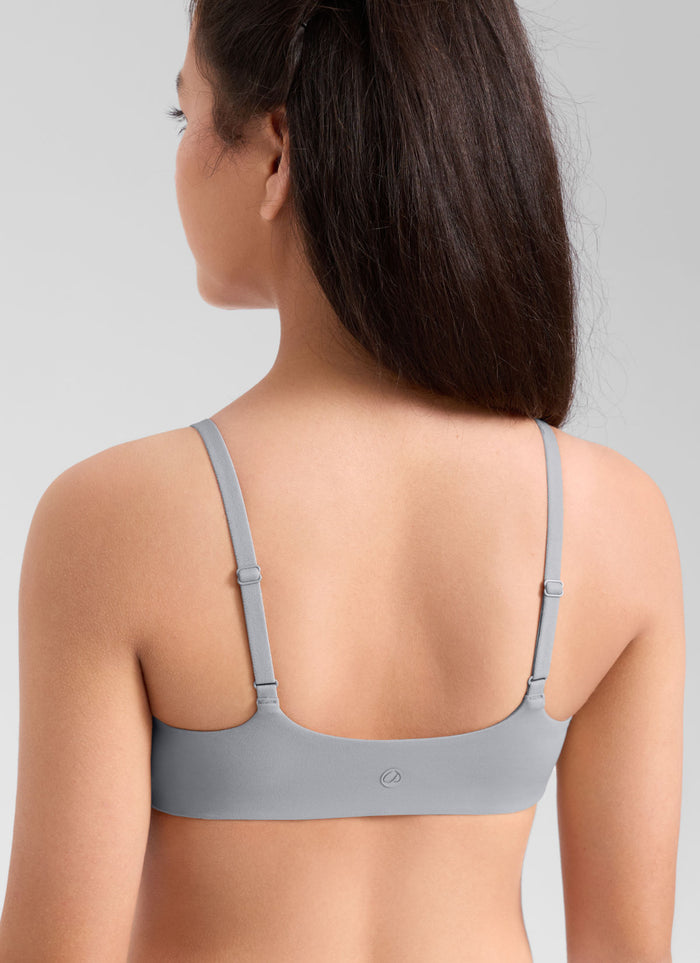 CRZ YOGA Girl's Softhold Casual V Neck U Back Crop Training Bra Rhino Grey
