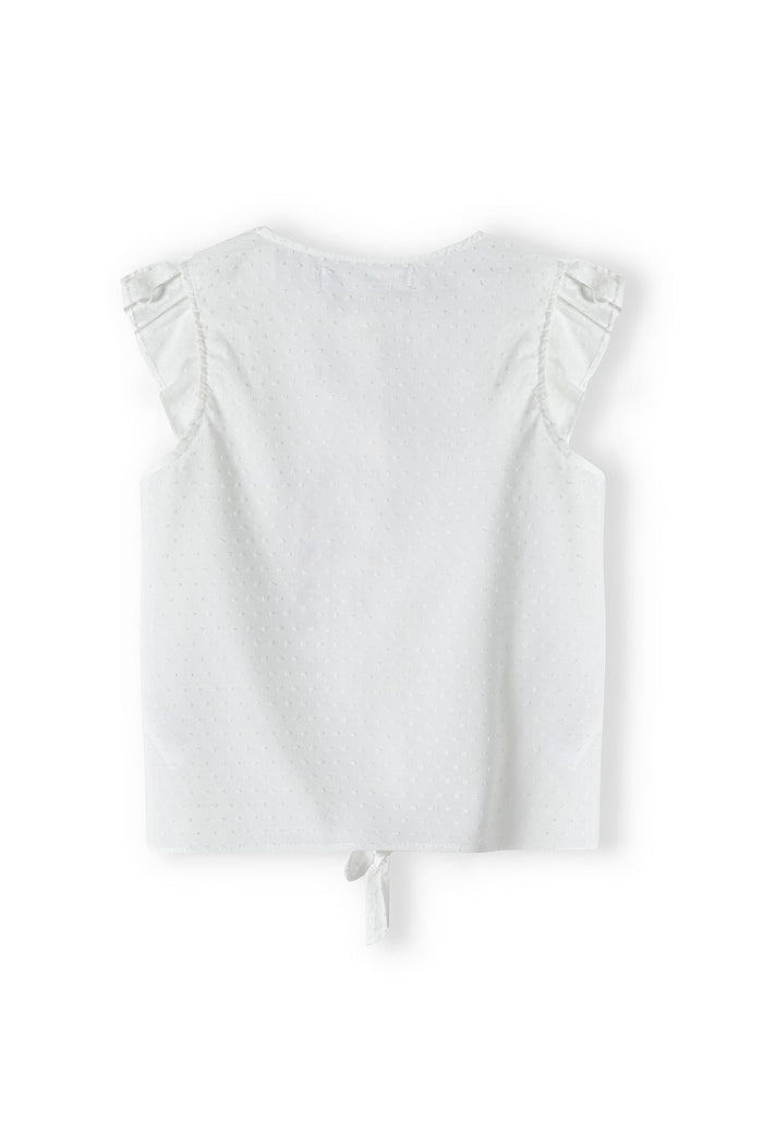 Broderie Tie-Front Top, White, Ruffle Sleeves - 3