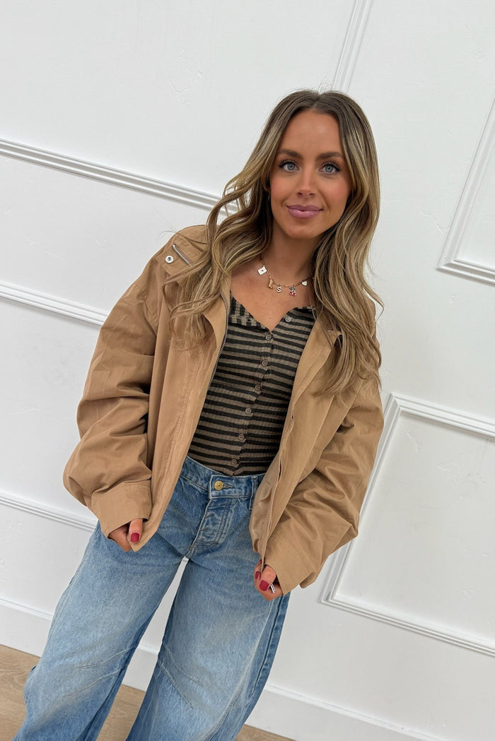 Effortless Chic Tan Utility Jacket - Women's Lightweight Bomber