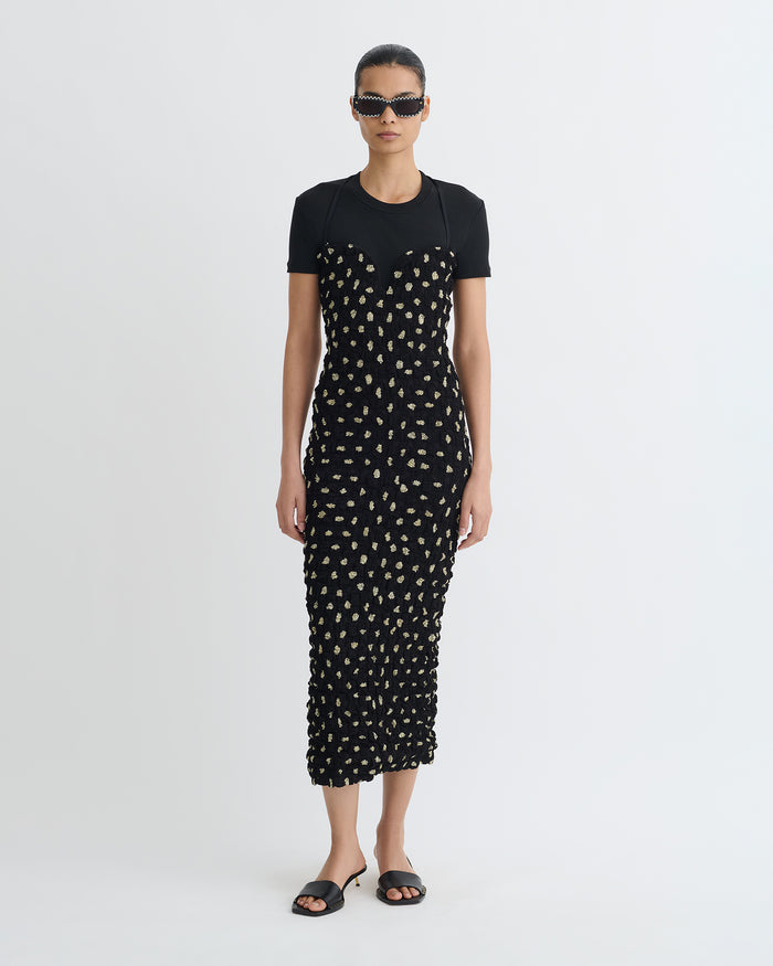 Haylen - Seersucker Tech Chiffon Midi Dress - Polka
