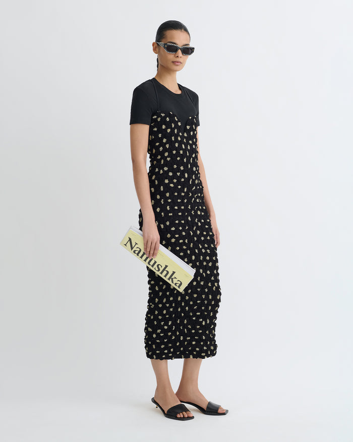 Haylen - Seersucker Tech Chiffon Midi Dress - Polka