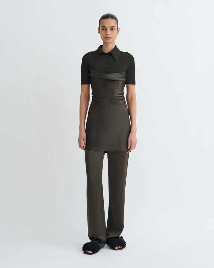 Heceta - Mesh Jersey and Slip Satin Mini Dress - Dark Green/Anthracite