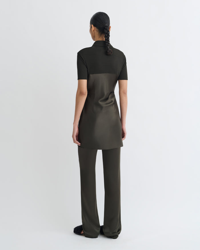Heceta - Mesh Jersey and Slip Satin Mini Dress - Dark Green/Anthracite