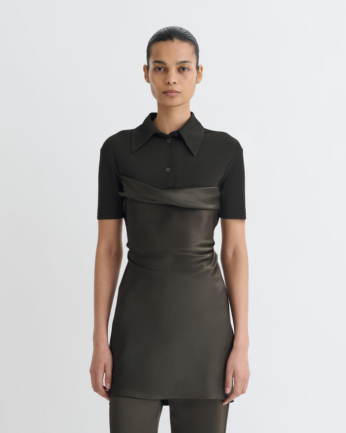 Heceta - Mesh Jersey and Slip Satin Mini Dress - Dark Green/Anthracite