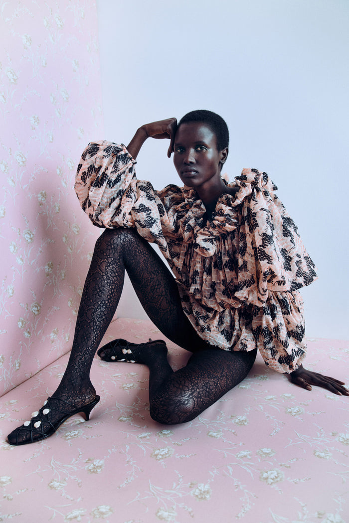 Pink Onyx Designer Ripstop Blouse, Billowing Sleeves - Editorial Campaign Shot | Ulla Johnson