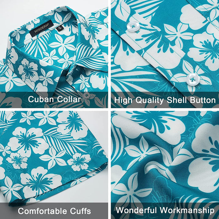 Hawaiian Tropical Shirts with Pocket - Z2-AQUA GREEN