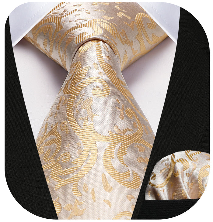 Paisley Tie Handkerchief Set - A-BEIGE-2