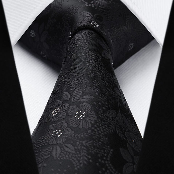 Floral Tie Handkerchief Set - BLACK 2