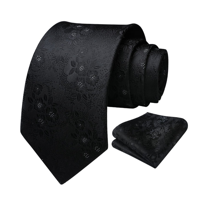 Floral Tie Handkerchief Set - BLACK 2