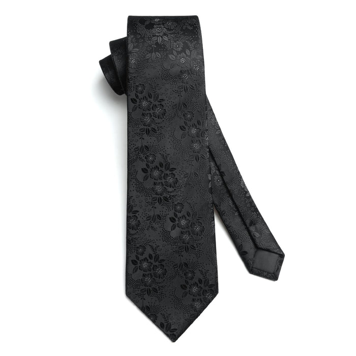 Floral Tie Handkerchief Set - BLACK 2