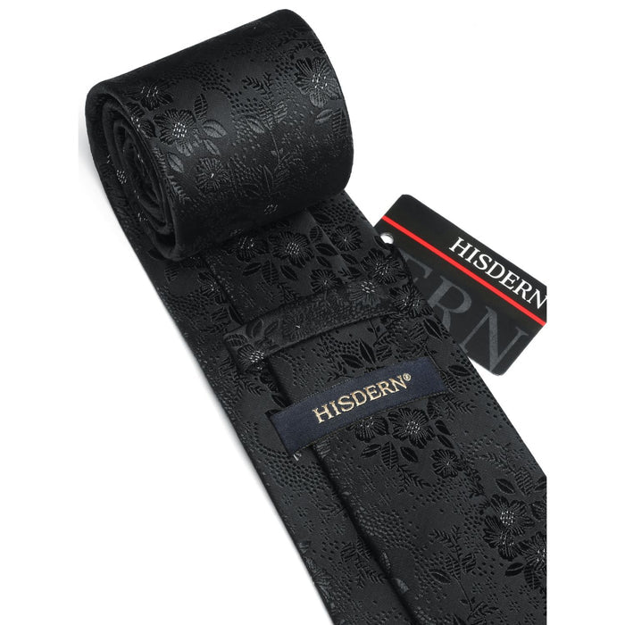 Floral Tie Handkerchief Set - BLACK 2