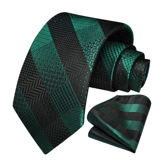 Plaid Tie Handkerchief Set - A-BLACK GREY