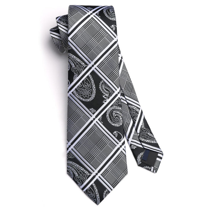 Plaid Tie Handkerchief Set - A1 - BLACK