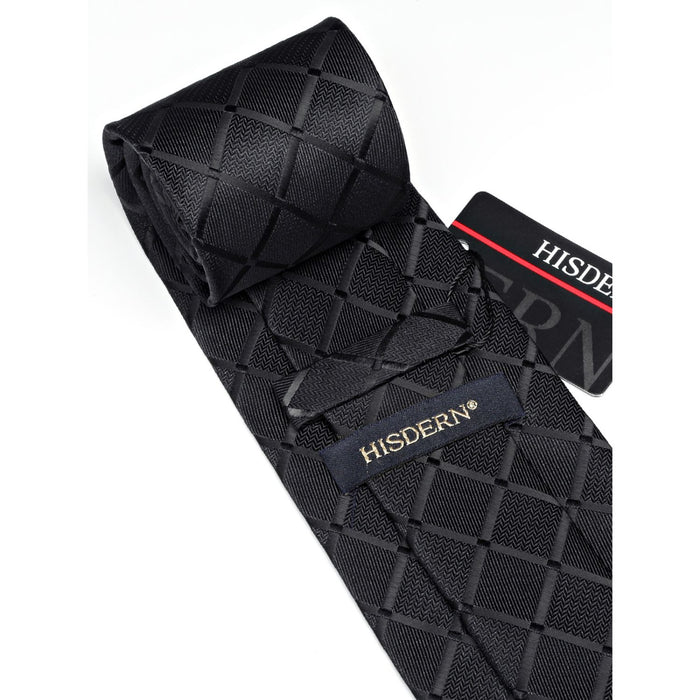 Plaid Tie Handkerchief Set - A-BLACK