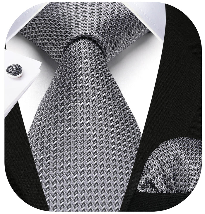 Houndstooth Tie Handkerchief Cufflinks - D1 - BLACK/SILVER