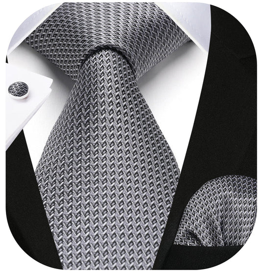 Houndstooth Tie Handkerchief Cufflinks - D1 - BLACK/SILVER