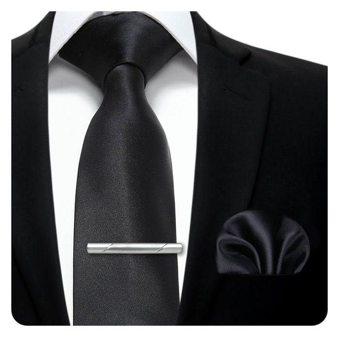 Solid Tie Handkerchief Clip - BLACK