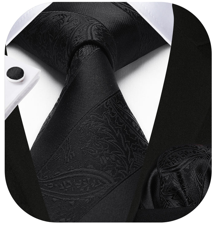 Stripe Tie Handkerchief Cufflinks - B1-BLACK