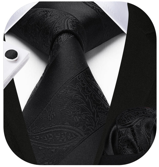 Stripe Tie Handkerchief Cufflinks - B1-BLACK