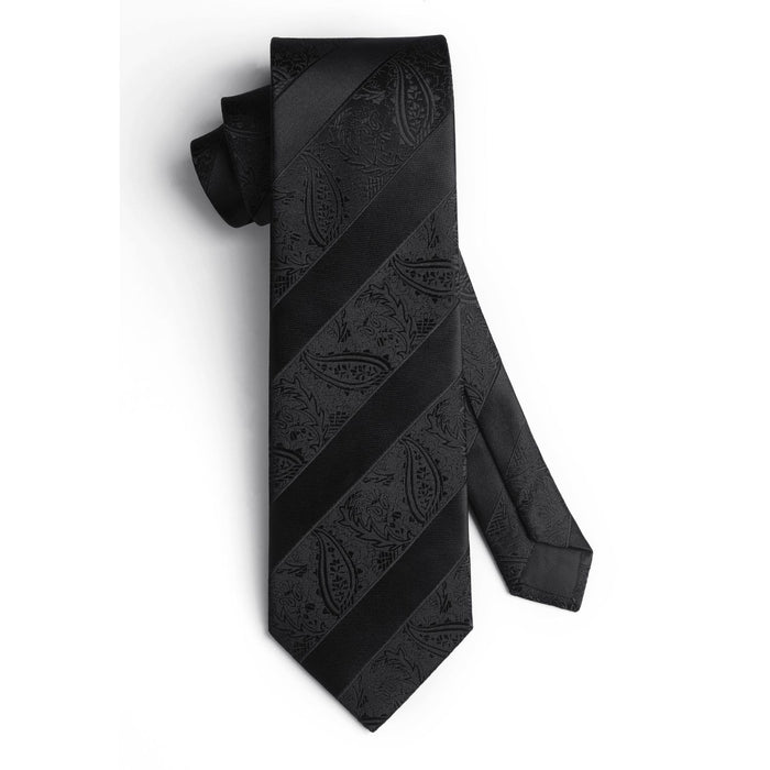Stripe Tie Handkerchief Cufflinks - B1-BLACK