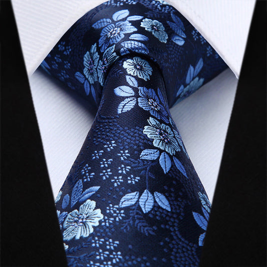 Floral Tie Handkerchief Set - BLUE