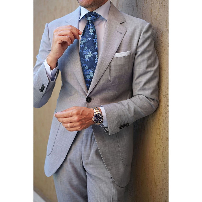 Floral Tie Handkerchief Set - BLUE