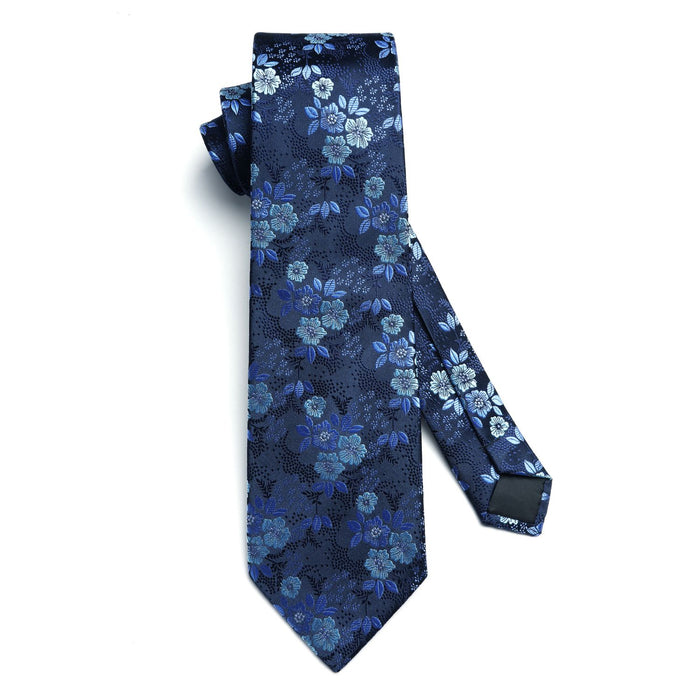 Floral Tie Handkerchief Set - BLUE